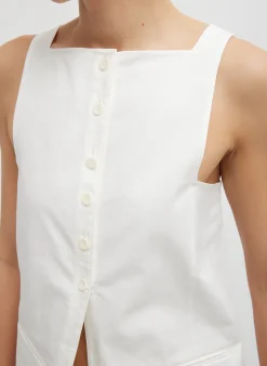 Tops>Tibi Chino Slit Front Sleeveless Tunic White