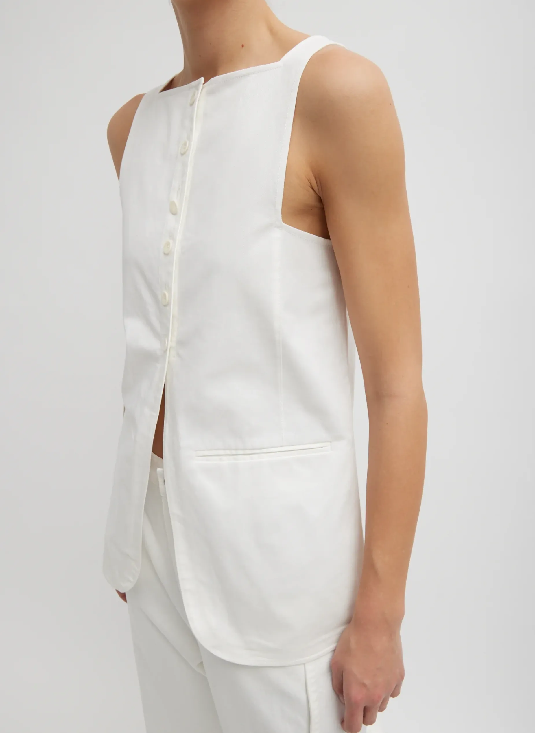 Tops>Tibi Chino Slit Front Sleeveless Tunic White