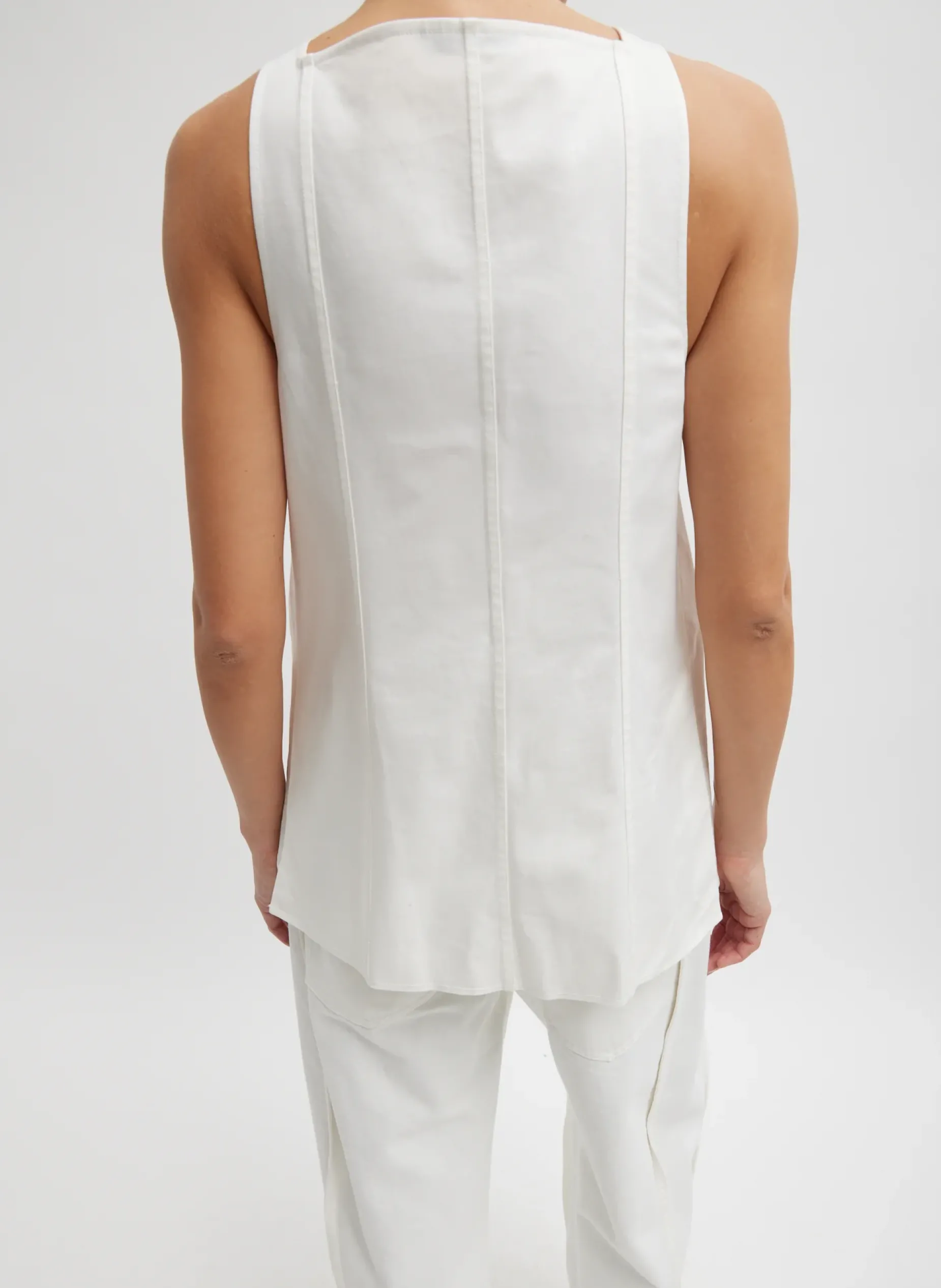 Tops>Tibi Chino Slit Front Sleeveless Tunic White