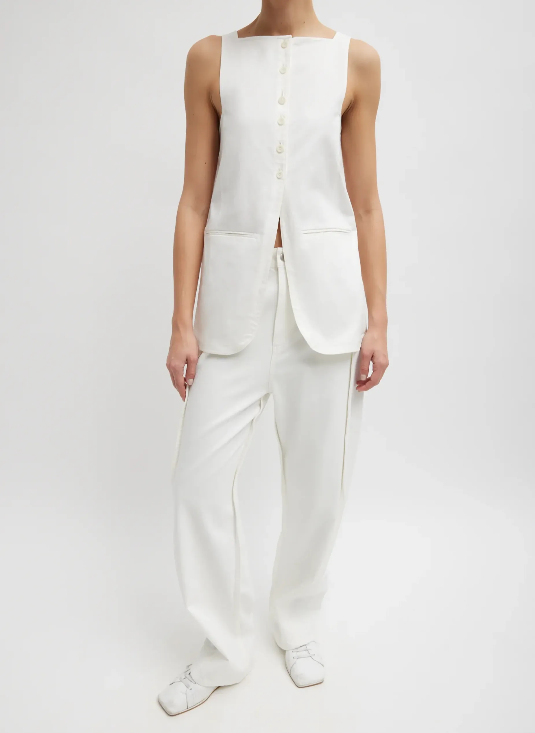 Tops>Tibi Chino Slit Front Sleeveless Tunic White