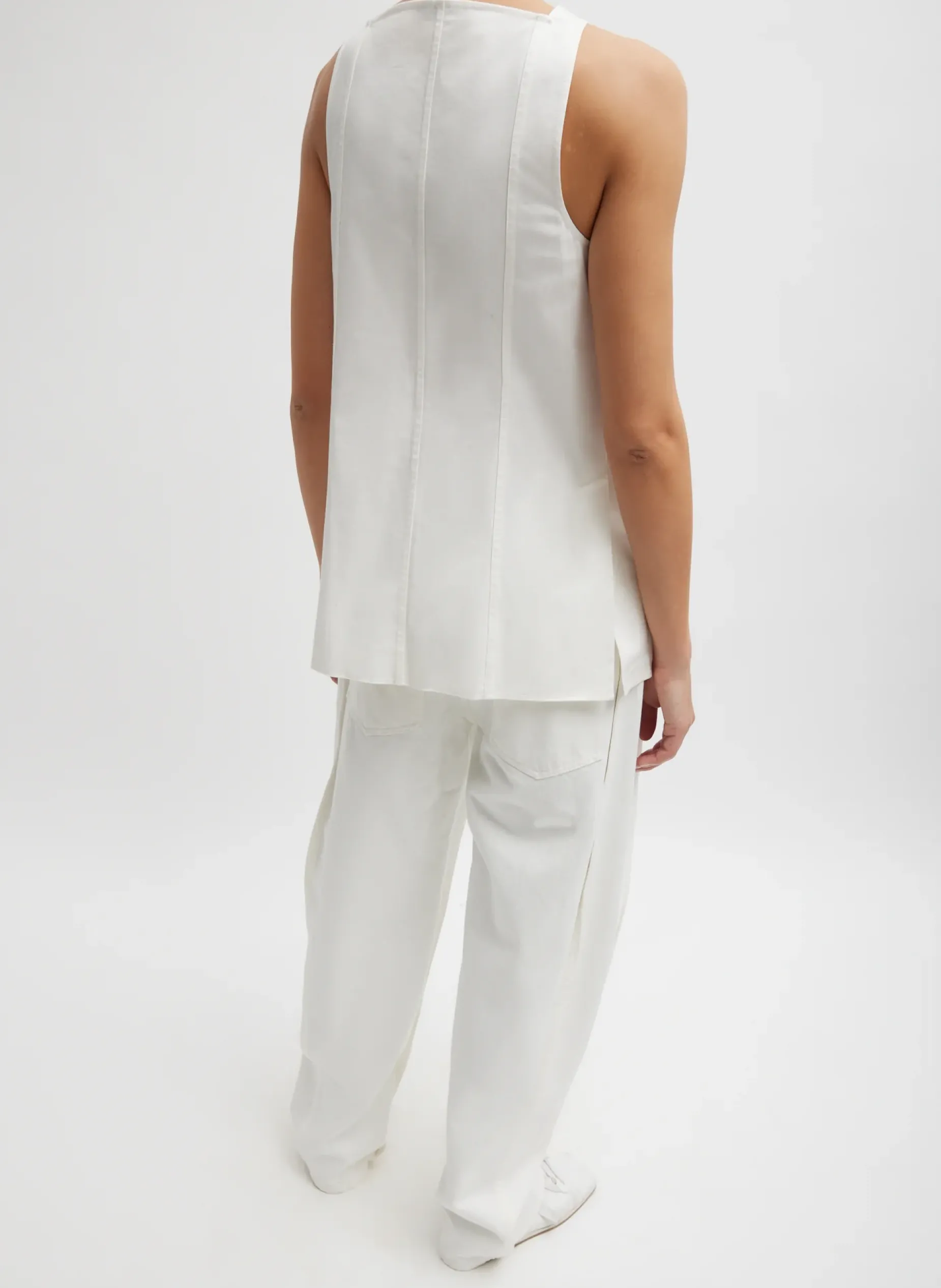 Tops>Tibi Chino Slit Front Sleeveless Tunic White