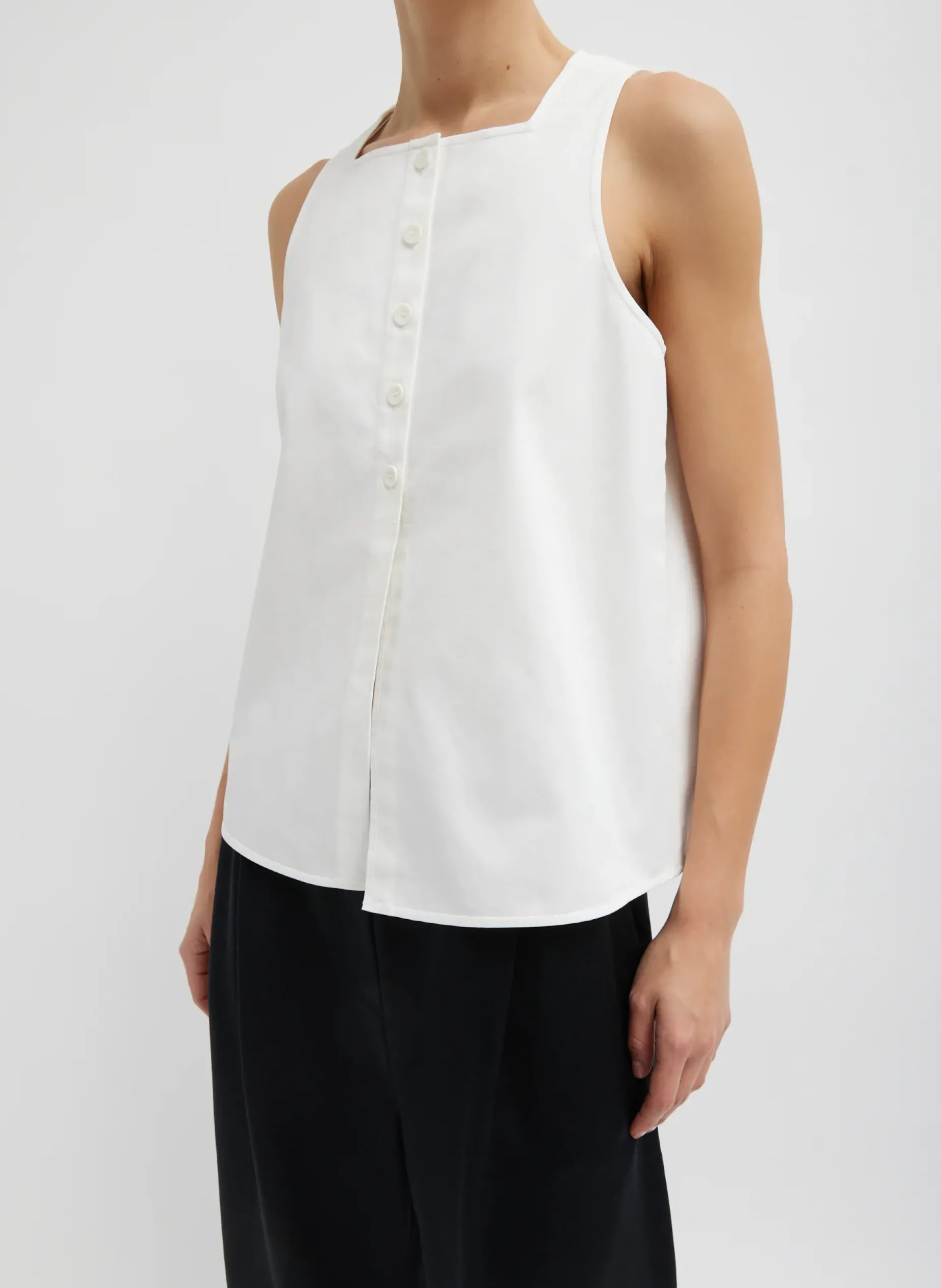 Tops>Tibi Chino Slit Front Sleeveless Top White