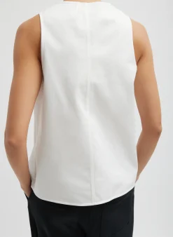 Tops>Tibi Chino Slit Front Sleeveless Top White