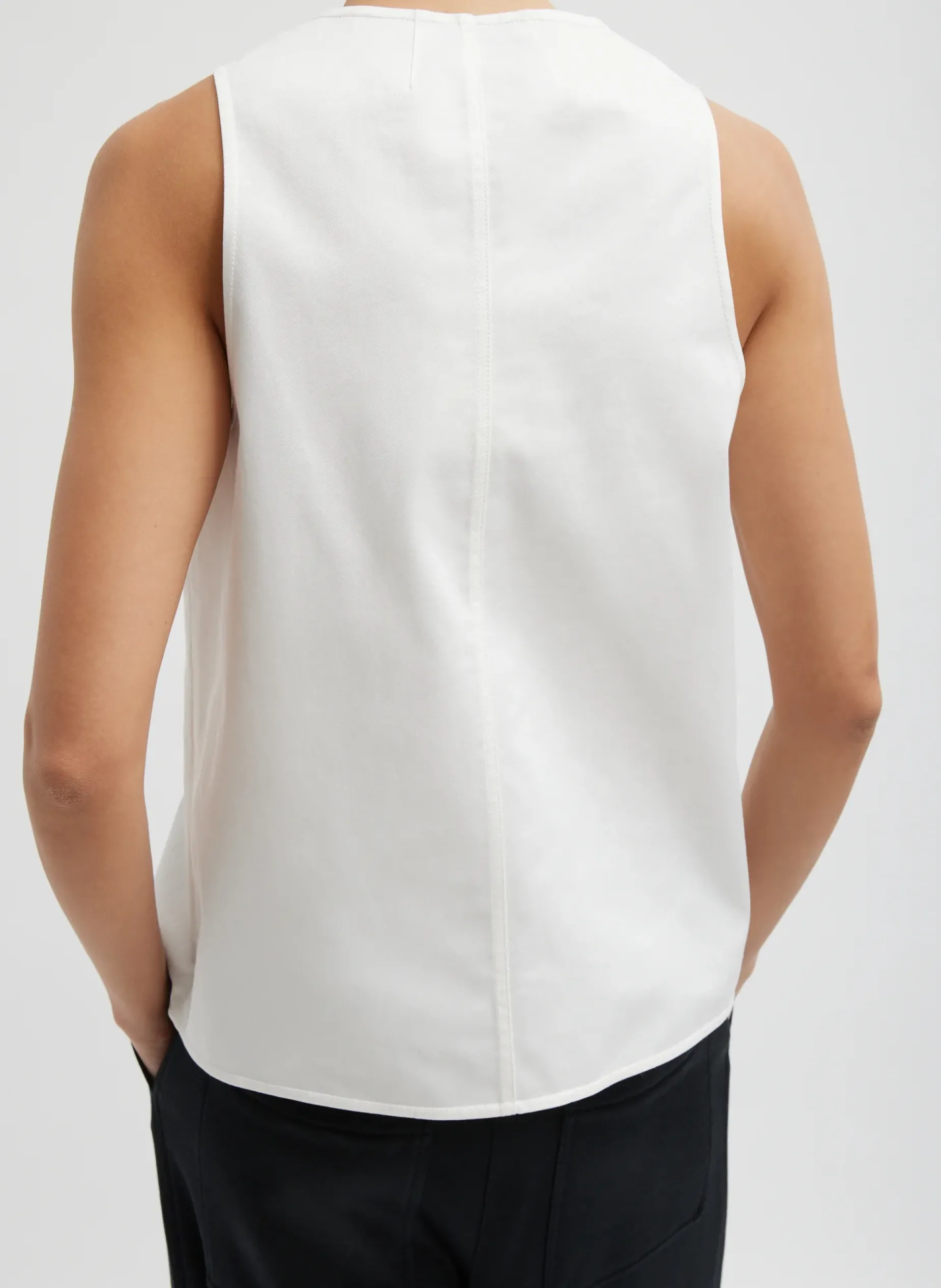 Tops>Tibi Chino Slit Front Sleeveless Top White
