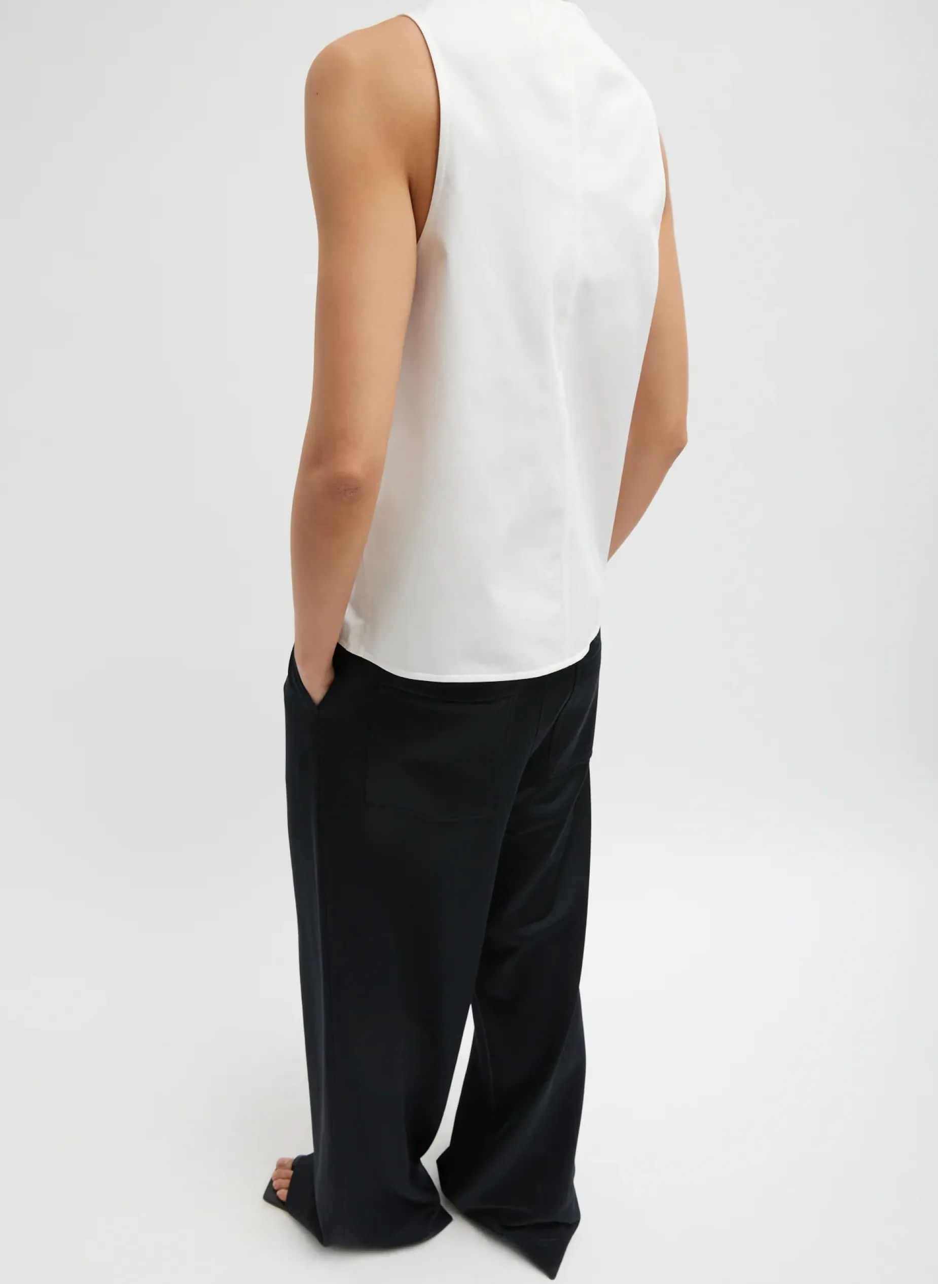 Tops>Tibi Chino Slit Front Sleeveless Top White