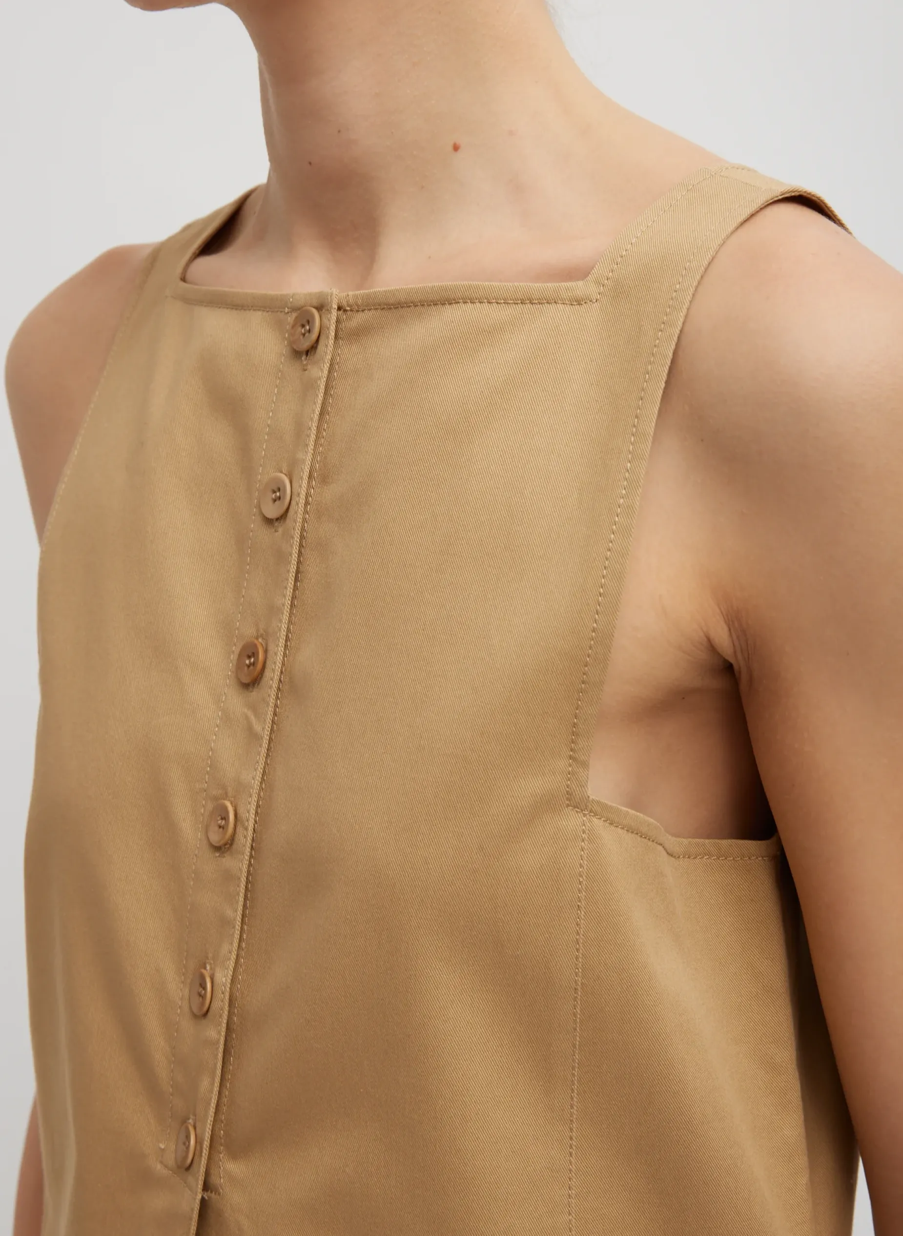 Tops|Curated Closets>Tibi Chino Slit Front Sleeveless Tunic Tan