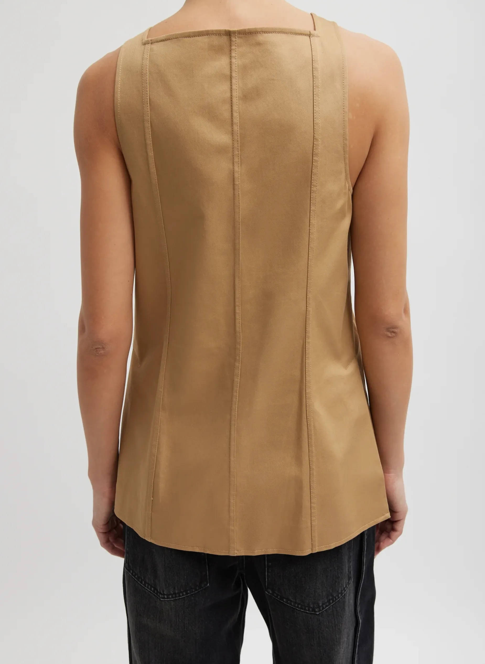 Tops|Curated Closets>Tibi Chino Slit Front Sleeveless Tunic Tan