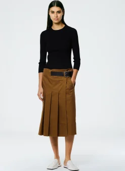 Skirts>Tibi Chino Wide Pleat Wrap Skirt Caramel