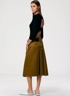 Skirts>Tibi Chino Wide Pleat Wrap Skirt Caramel