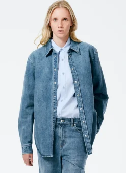 Denim|Tops>Tibi Classic Wash Denim Easy Shirt Classic Blue