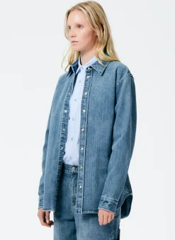 Denim|Tops>Tibi Classic Wash Denim Easy Shirt Classic Blue