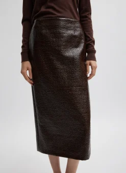 Skirts>Tibi Coated Basketweave Pencil Skirt Brown
