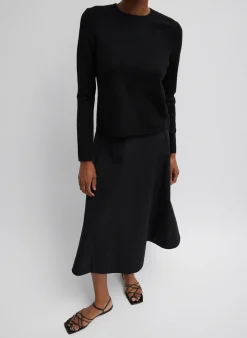 Tops>Tibi Compact Stretch Cashmere Long Sleeve Open Back Sweater Black