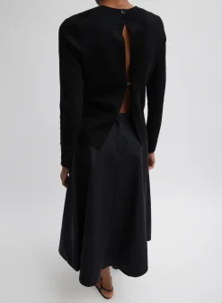 Tops>Tibi Compact Stretch Cashmere Long Sleeve Open Back Sweater Black