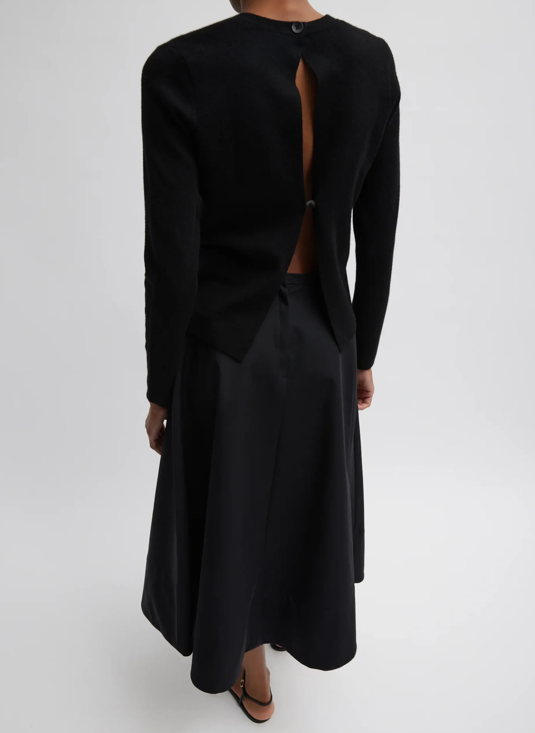 Tops>Tibi Compact Stretch Cashmere Long Sleeve Open Back Sweater Black