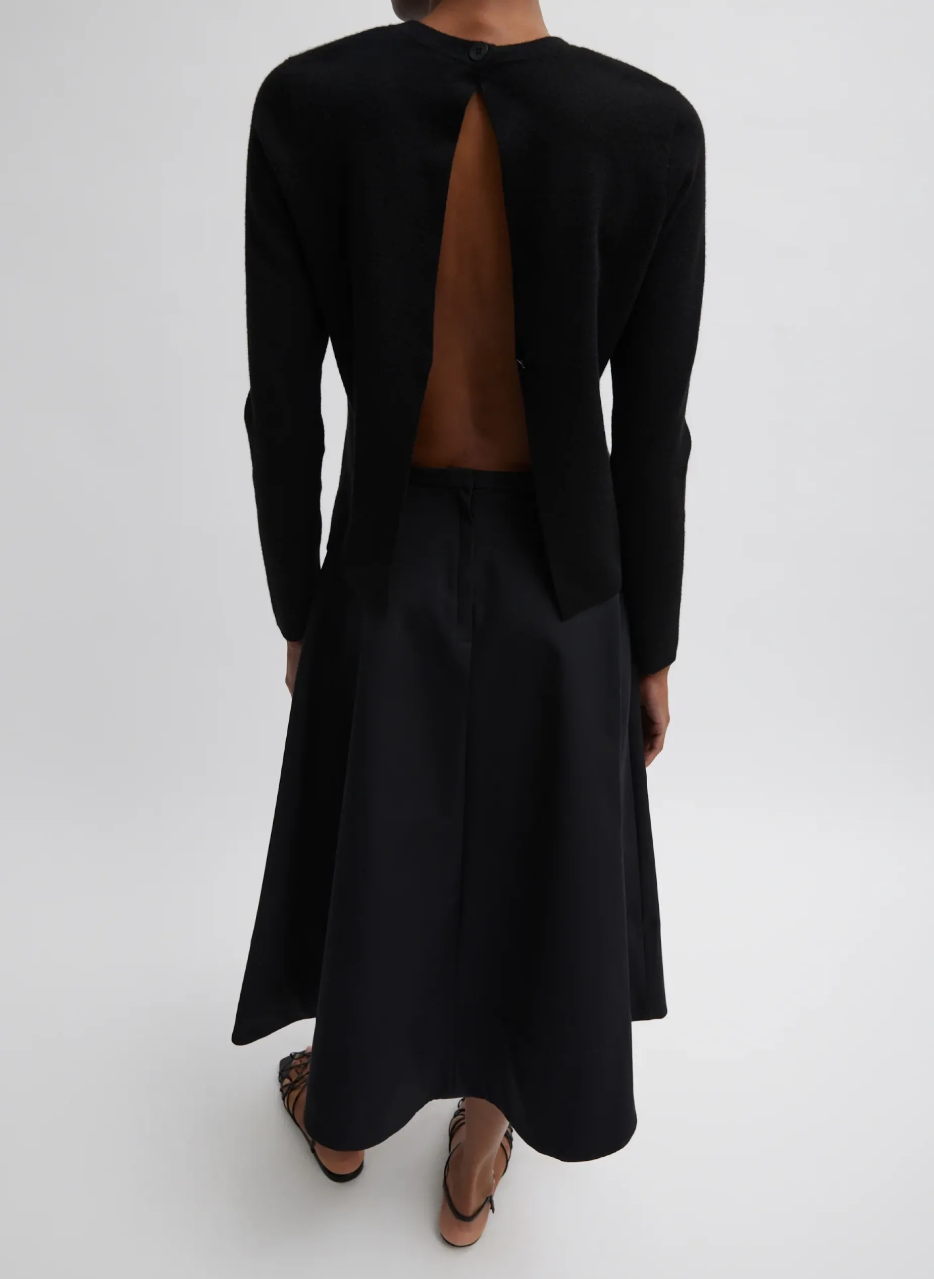 Tops>Tibi Compact Stretch Cashmere Long Sleeve Open Back Sweater Black