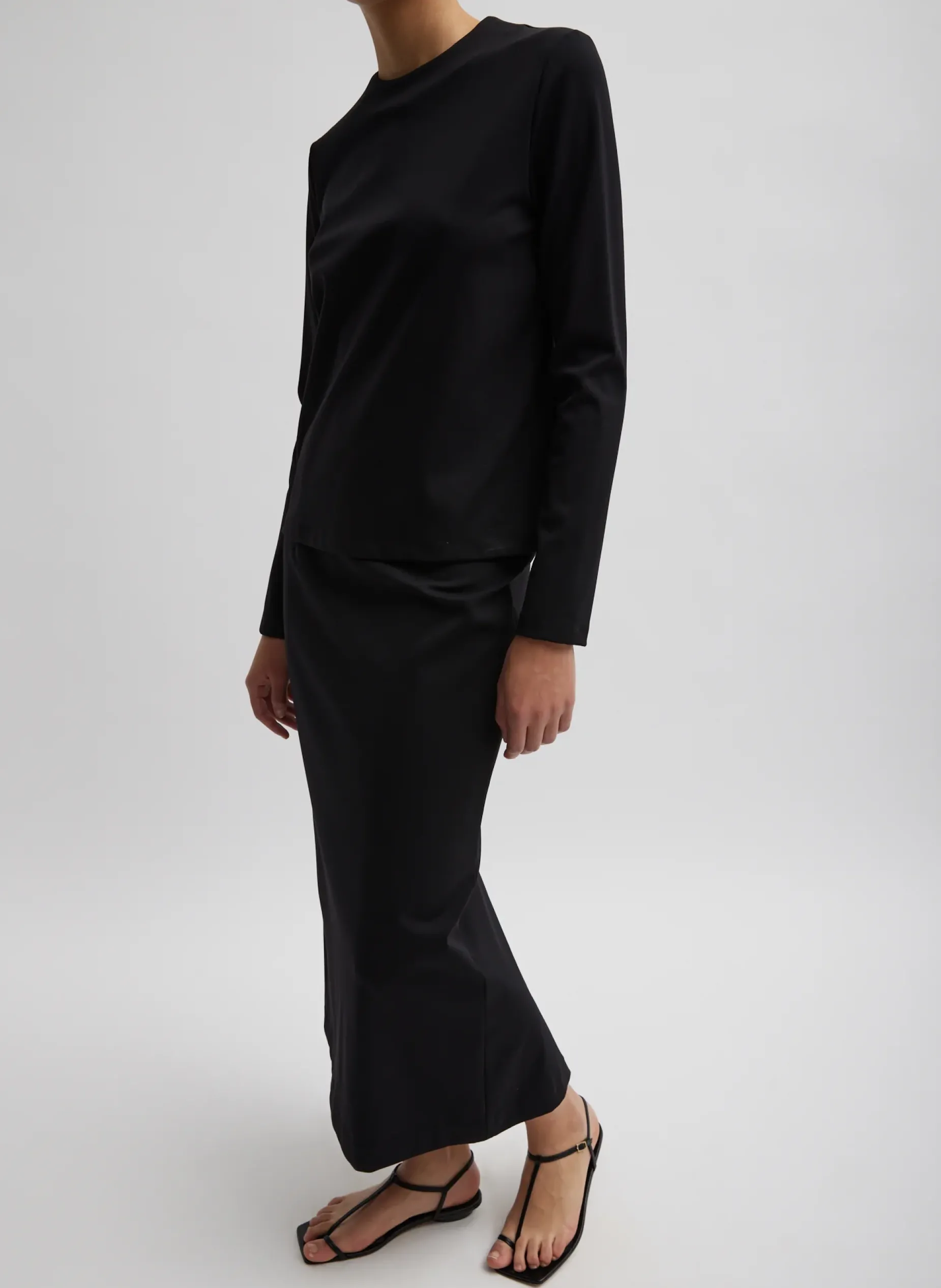 Tops|Fundamentals - WOFs>Tibi Compact Ultra Stretch Knit Long Sleeve Slim Top Black