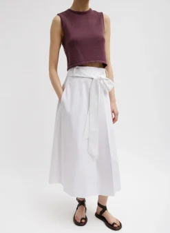 Knitwear & Sweatshirts|Coming Soon>Tibi Cotton Criss Cross Cropped Sleeveless Sweater Cinnamon