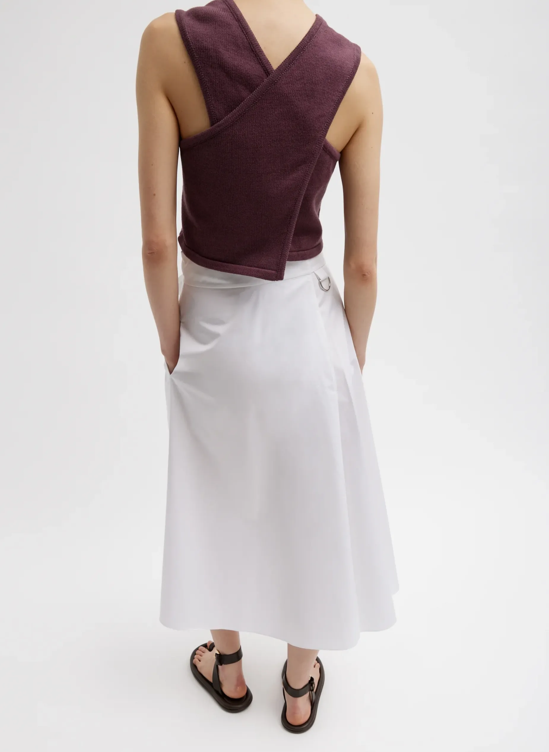 Knitwear & Sweatshirts|Coming Soon>Tibi Cotton Criss Cross Cropped Sleeveless Sweater Cinnamon