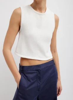 Knitwear & Sweatshirts|Coming Soon>Tibi Cotton Criss Cross Cropped Sleeveless Sweater White