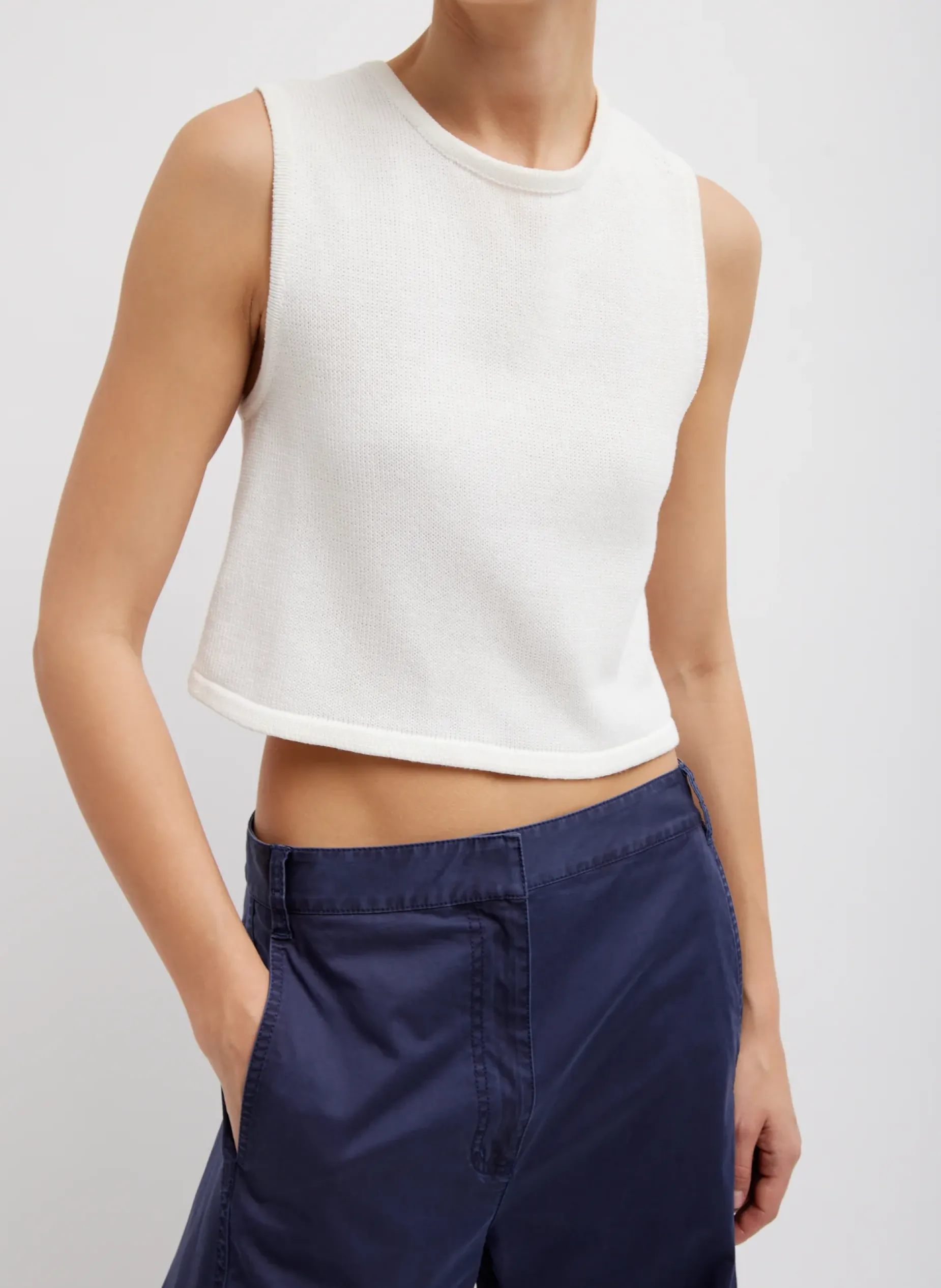 Knitwear & Sweatshirts|Coming Soon>Tibi Cotton Criss Cross Cropped Sleeveless Sweater White