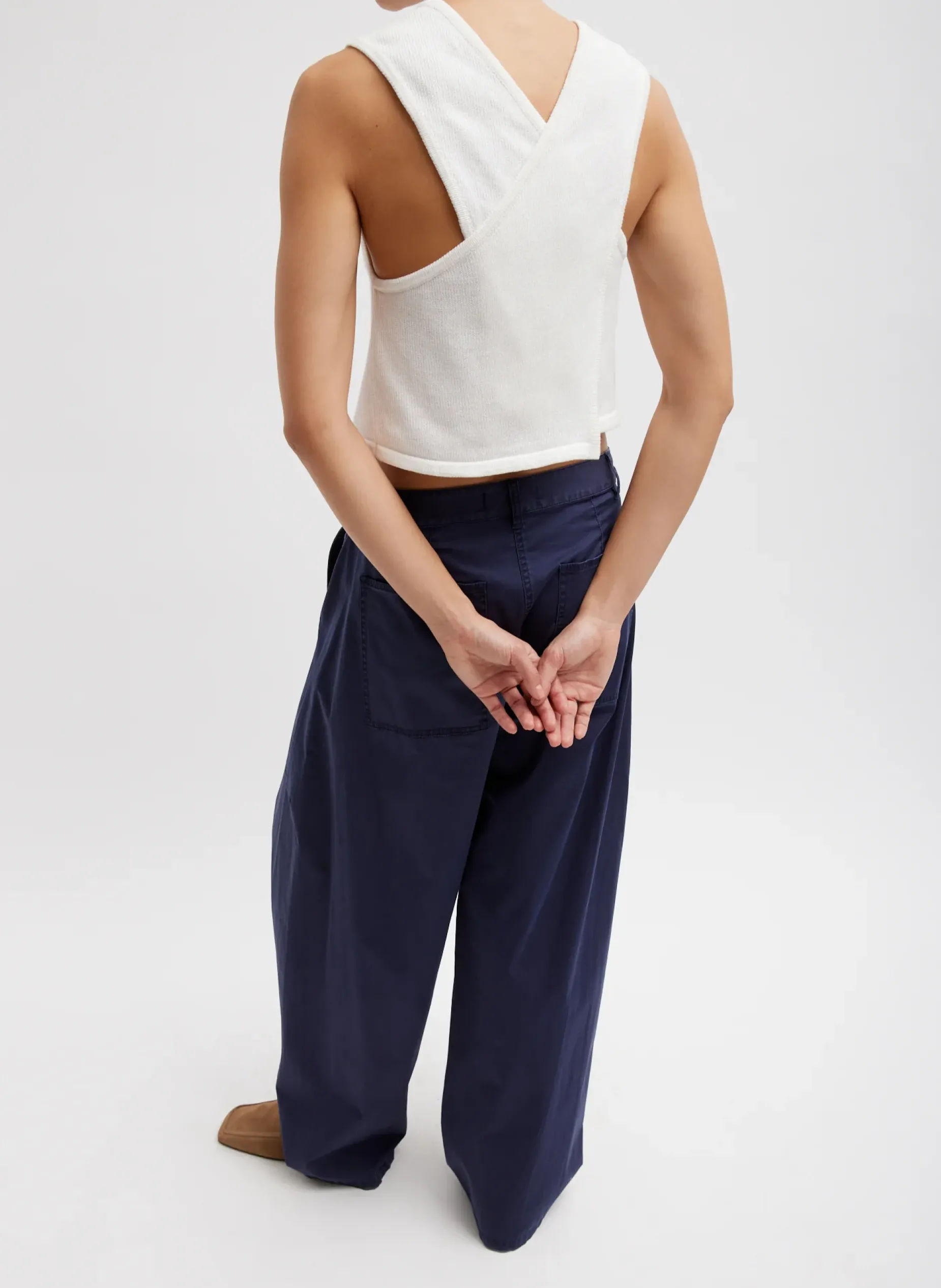 Knitwear & Sweatshirts|Coming Soon>Tibi Cotton Criss Cross Cropped Sleeveless Sweater White
