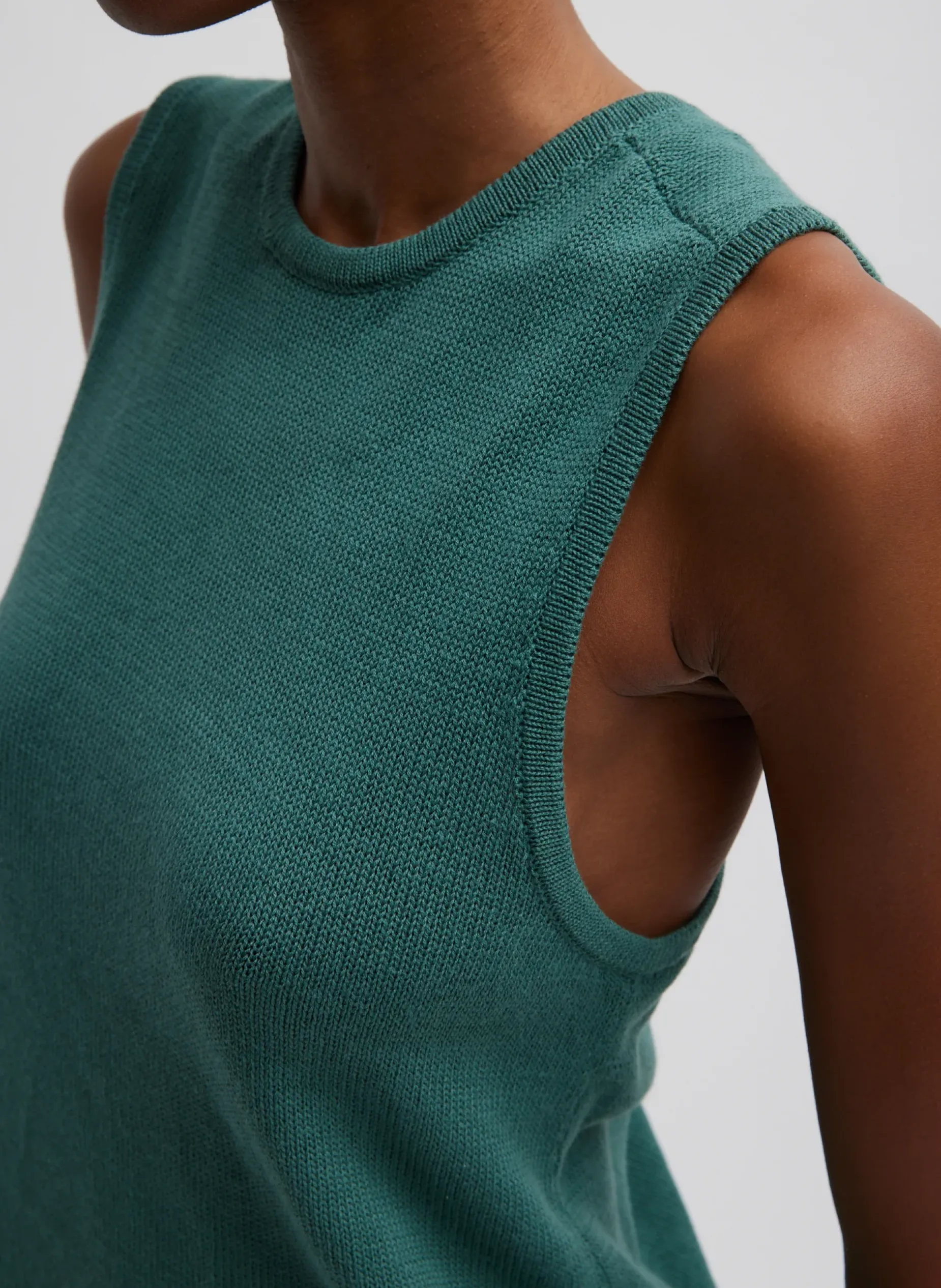 Knitwear & Sweatshirts>Tibi Cotton Criss Cross Sleeveless Sweater Hunter Green