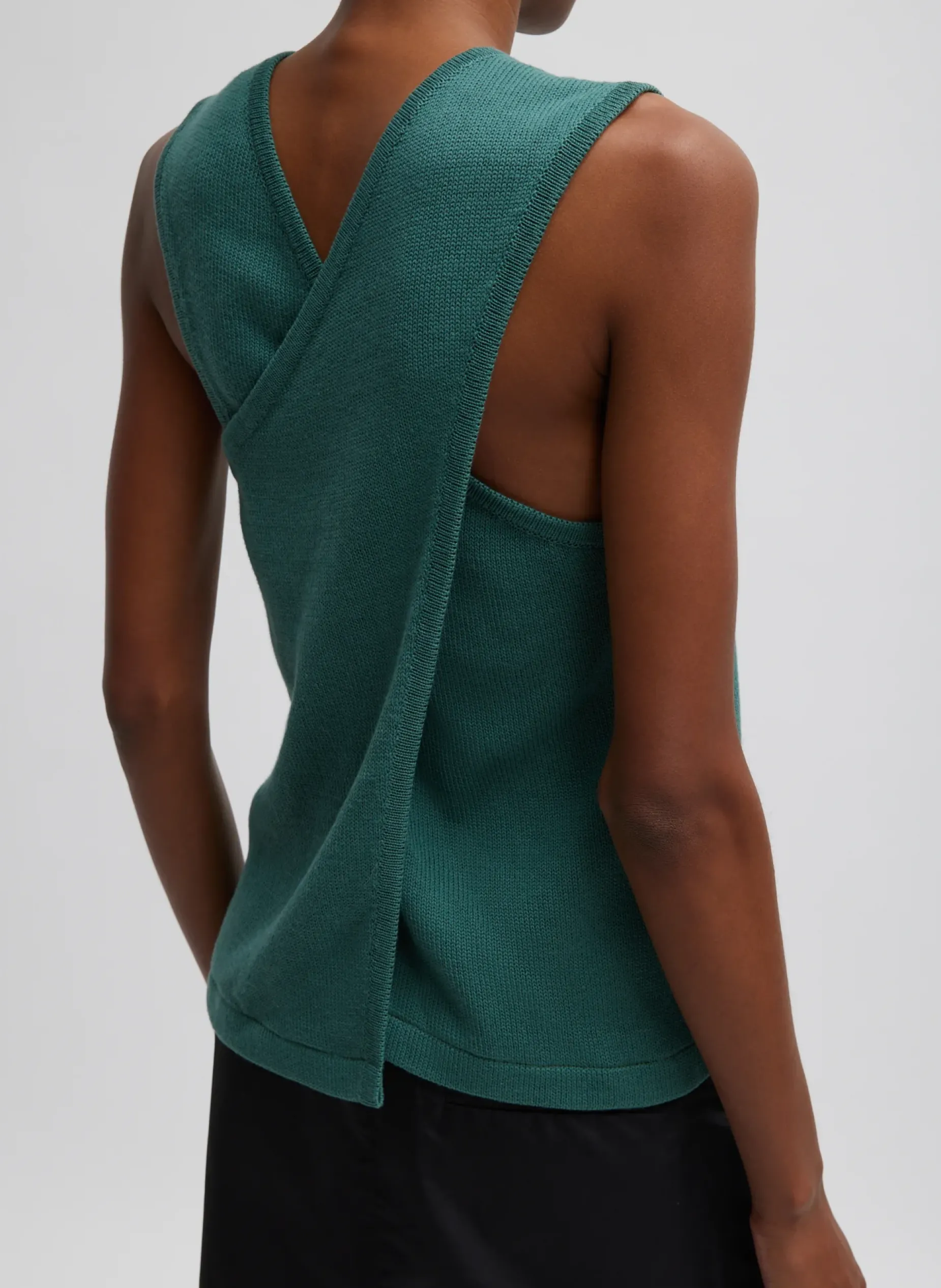 Knitwear & Sweatshirts>Tibi Cotton Criss Cross Sleeveless Sweater Hunter Green