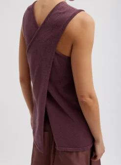 Knitwear & Sweatshirts|Coming Soon>Tibi Cotton Criss Cross Sleeveless Sweater Cinnamon