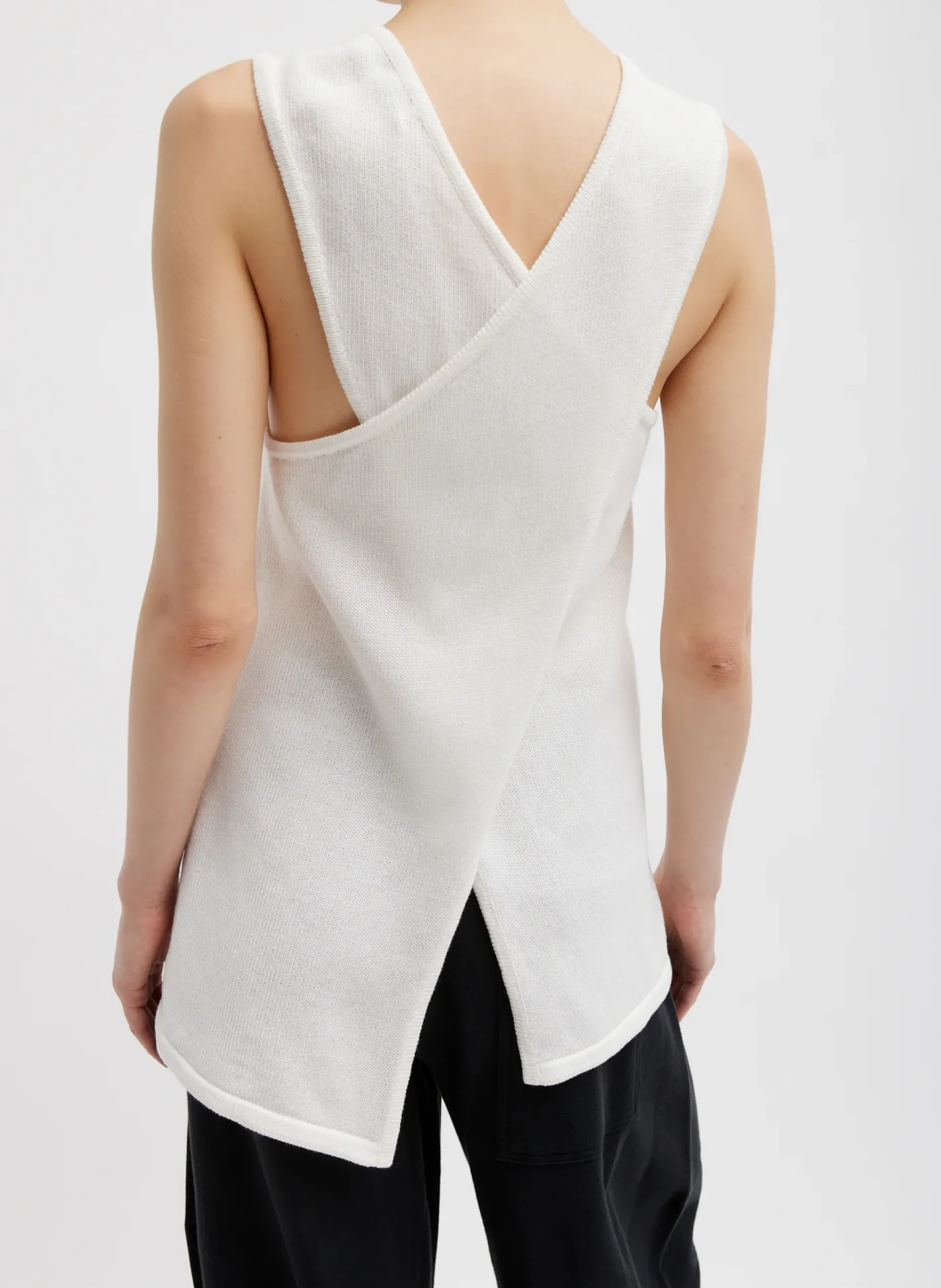 Knitwear & Sweatshirts|Coming Soon>Tibi Cotton Criss Cross Sleeveless Sweater White