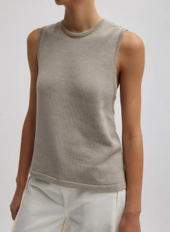Knitwear & Sweatshirts>Tibi Cotton Criss Cross Sleeveless Sweater Light Stone