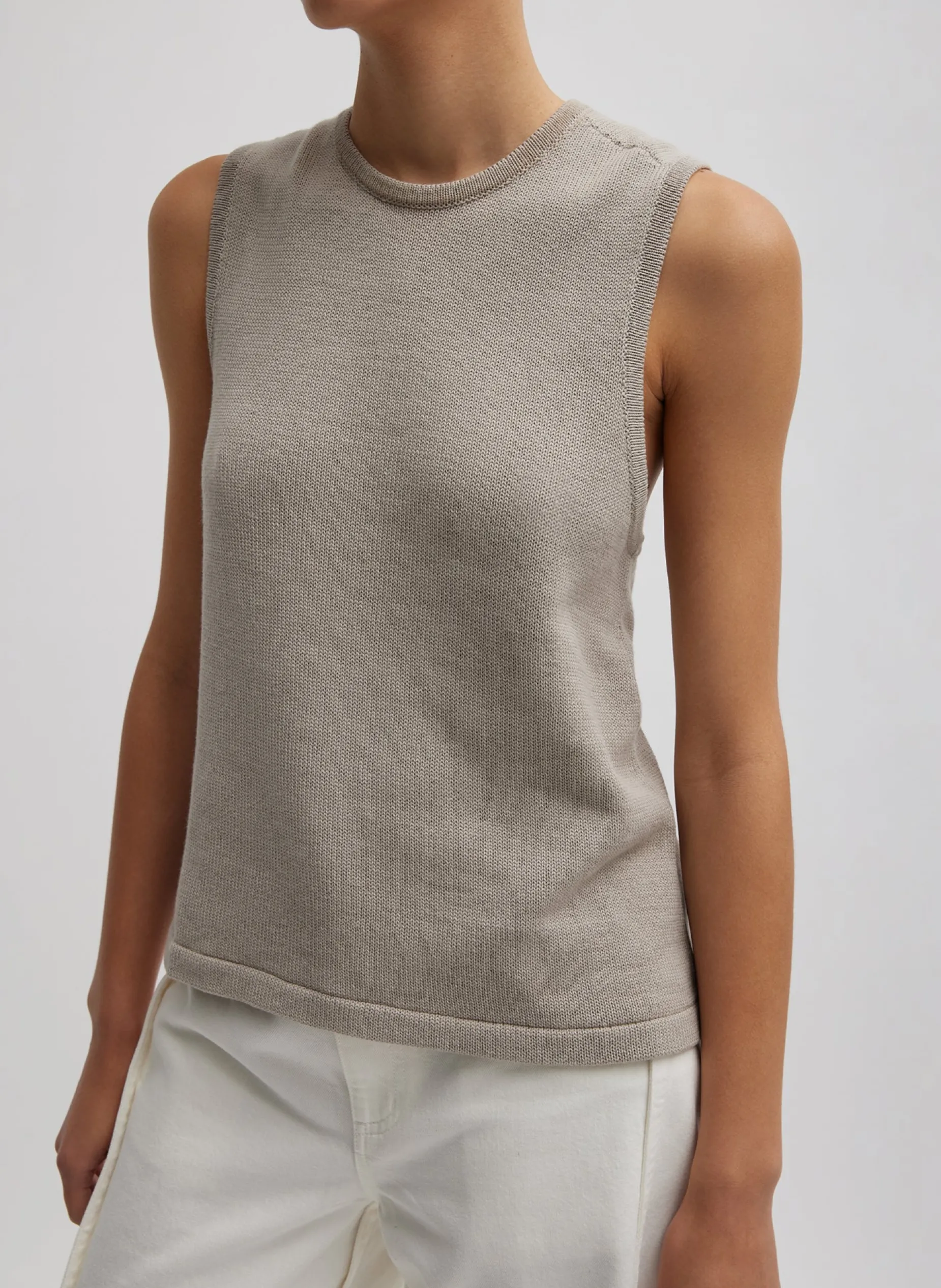 Knitwear & Sweatshirts>Tibi Cotton Criss Cross Sleeveless Sweater Light Stone