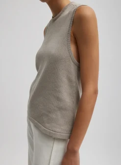 Knitwear & Sweatshirts>Tibi Cotton Criss Cross Sleeveless Sweater Light Stone