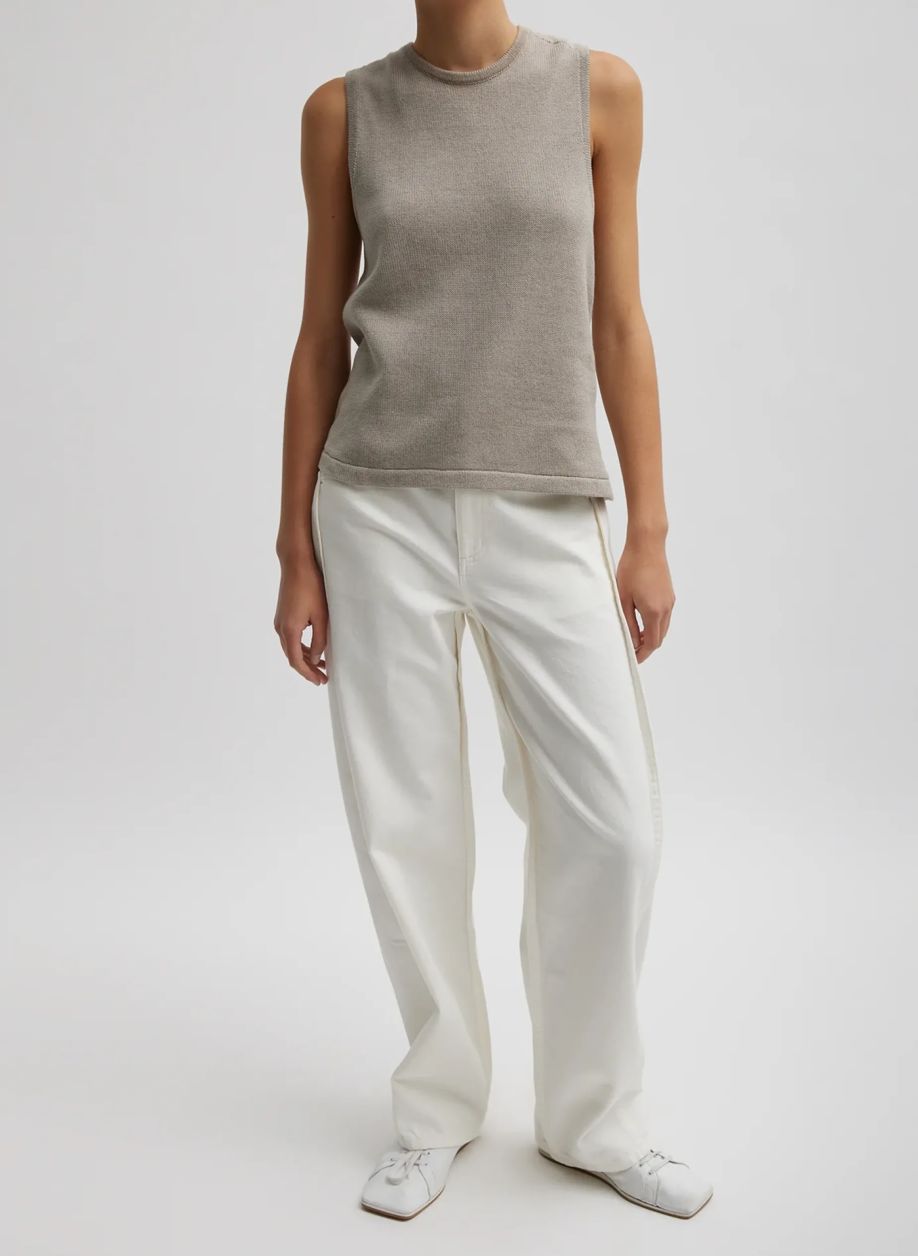 Knitwear & Sweatshirts>Tibi Cotton Criss Cross Sleeveless Sweater Light Stone