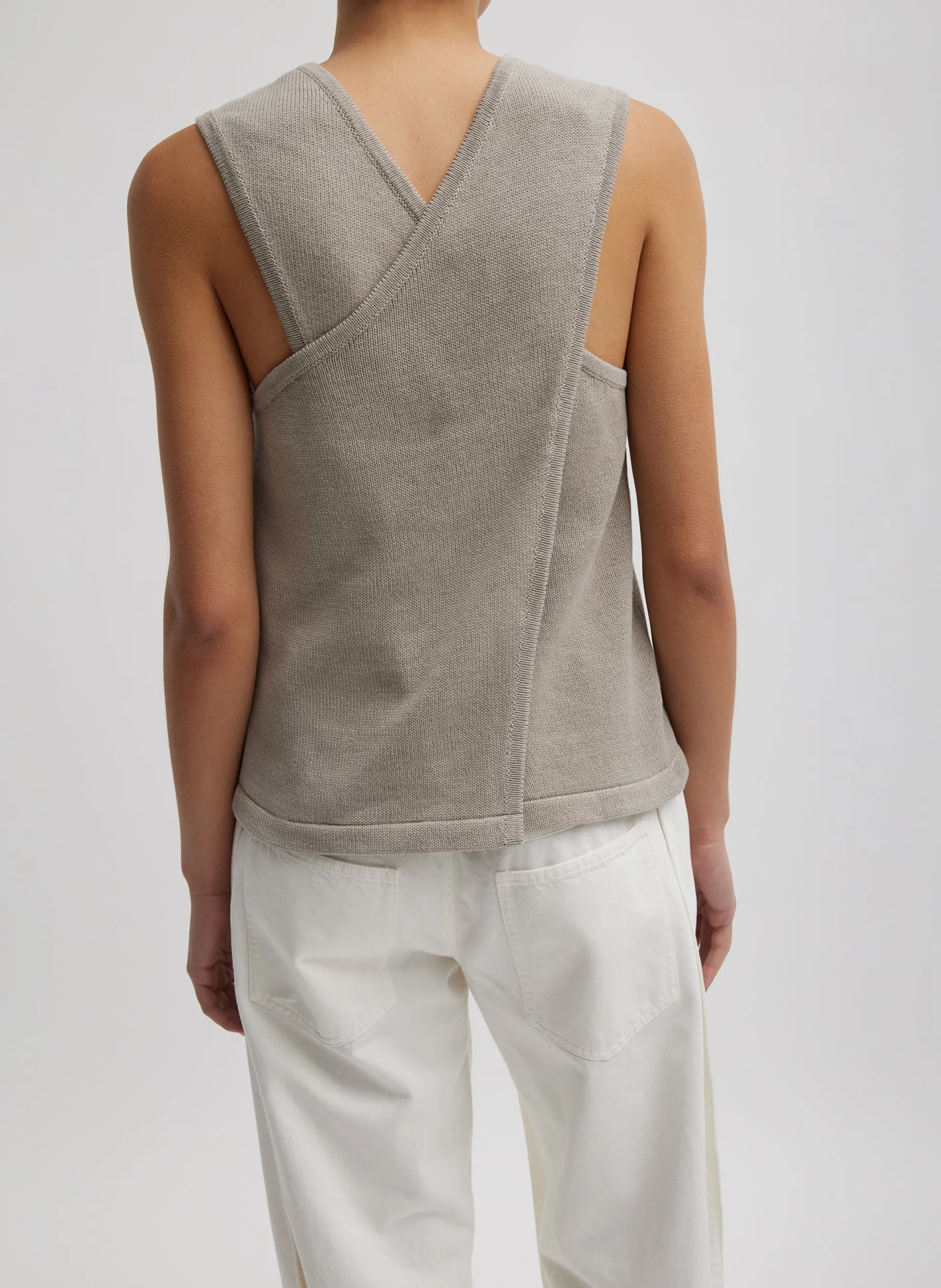 Knitwear & Sweatshirts>Tibi Cotton Criss Cross Sleeveless Sweater Light Stone