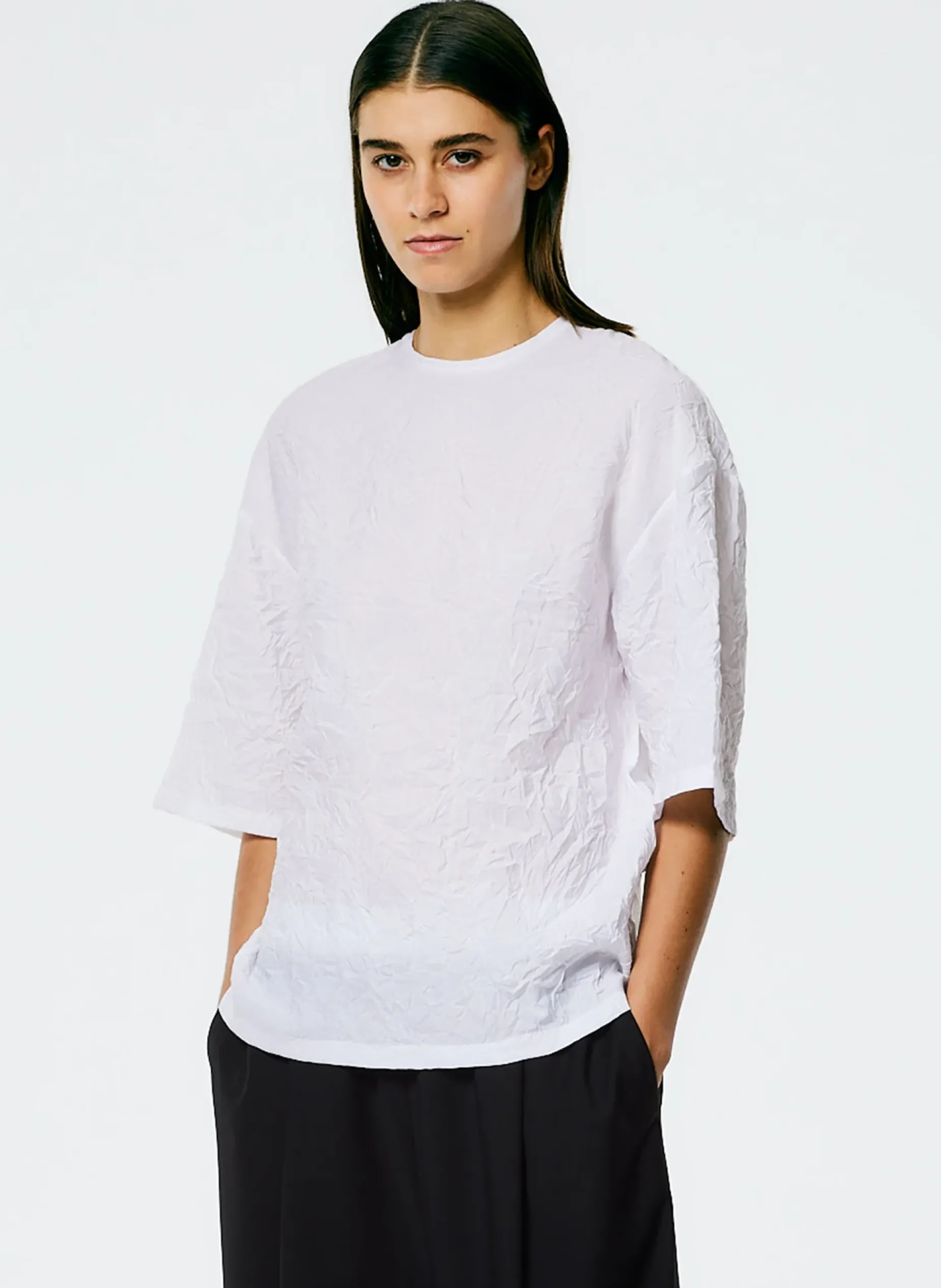Tops>Tibi Crinkle Shirting Easy T-Shirt White