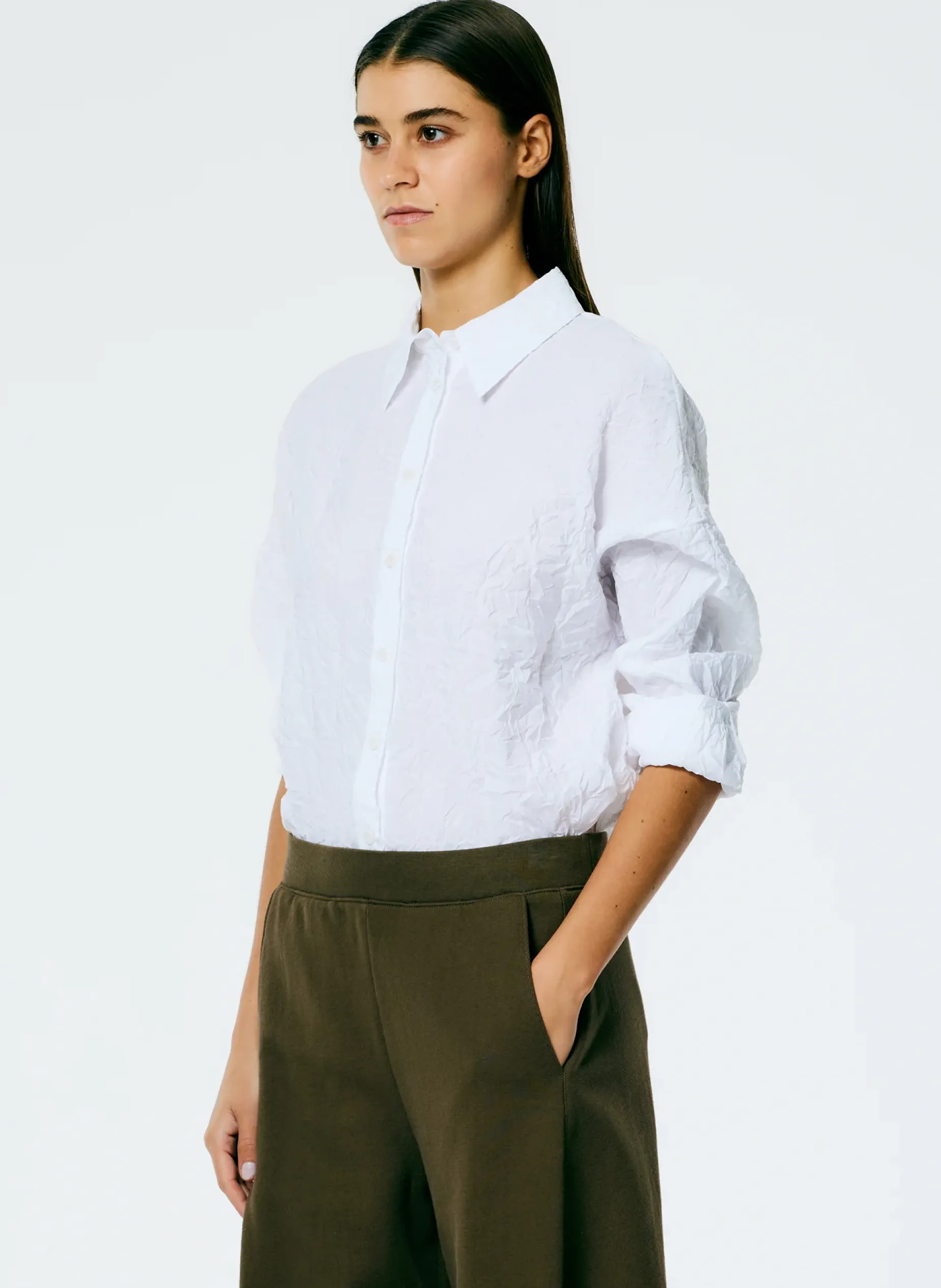 Tops>Tibi Crinkle Shirting Oversized Shirt White