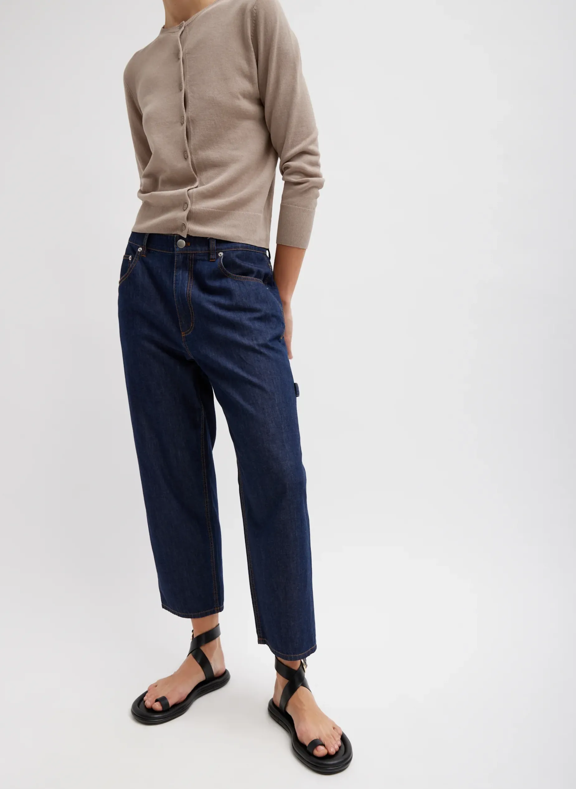 Knitwear & Sweatshirts>Tibi Crispy Sweater Shrunken Cardigan Dark Stone