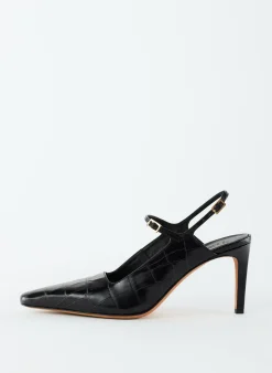 Heels>Tibi Croc Print Bob Slingback Black