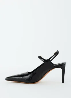 Heels>Tibi Croc Print Bob Slingback Black