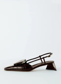 Heels>Tibi Croc Print Victor Slingback Brown