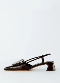Heels>Tibi Croc Print Victor Slingback Brown