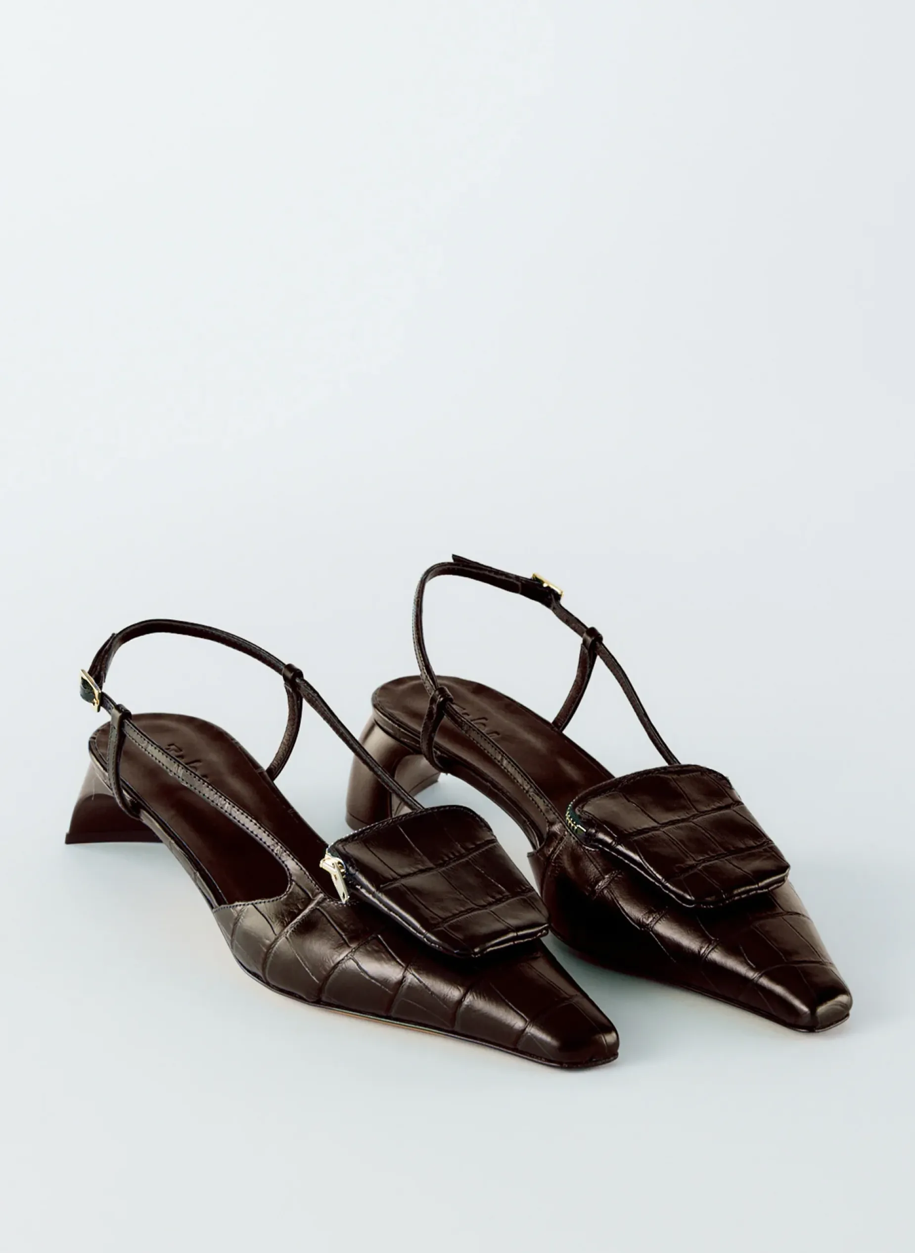 Heels>Tibi Croc Print Victor Slingback Brown