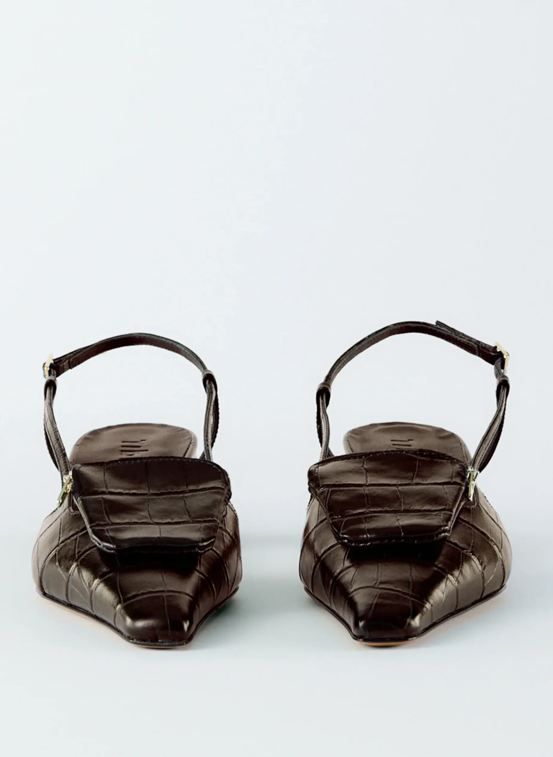 Heels>Tibi Croc Print Victor Slingback Brown