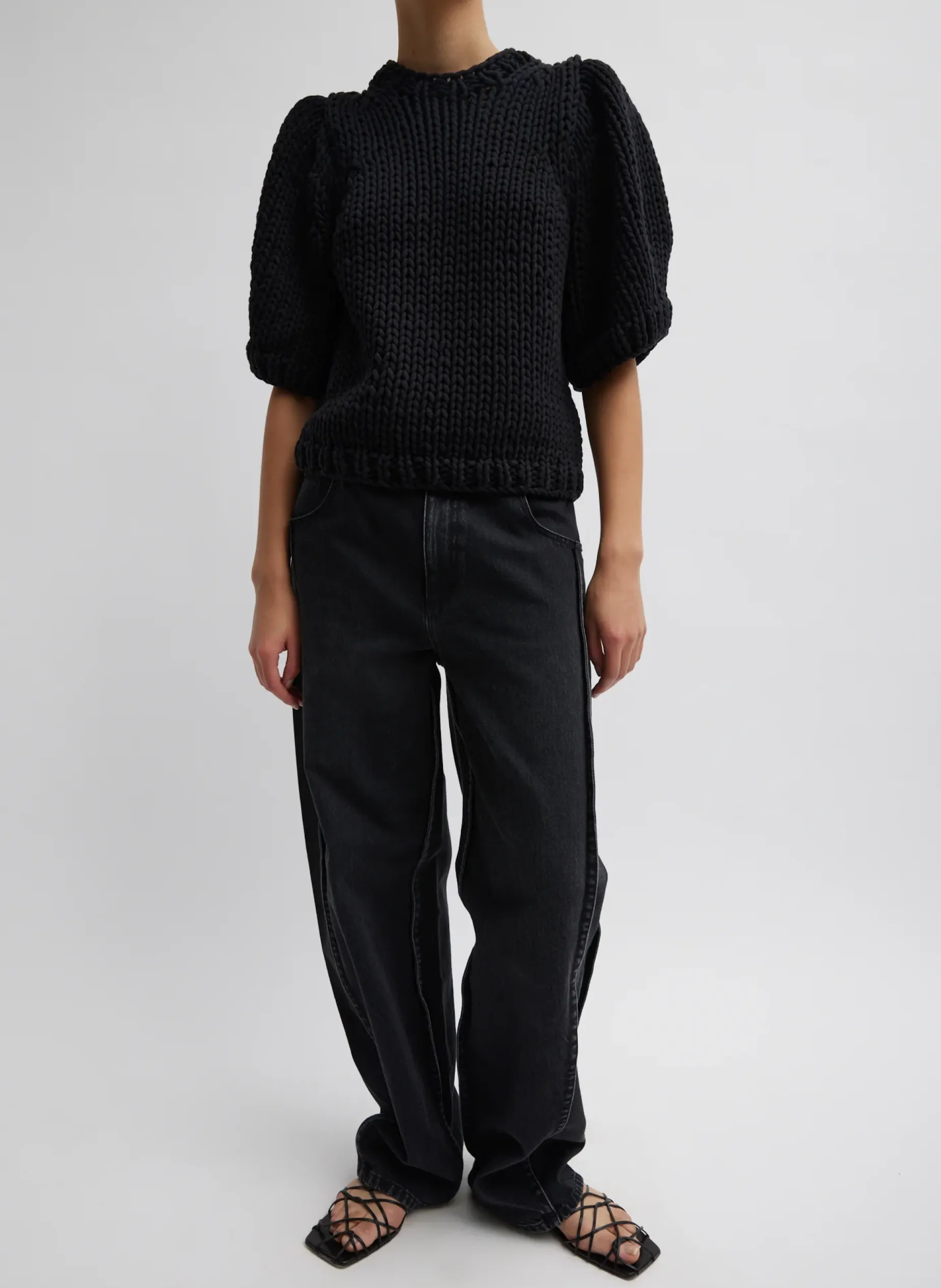 Knitwear & Sweatshirts>Tibi Deluxe Tube Yarn Sweater Mini Puff Pullover Black