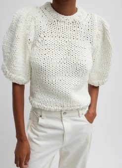 Knitwear & Sweatshirts>Tibi Deluxe Tube Yarn Sweater Mini Puff Pullover White