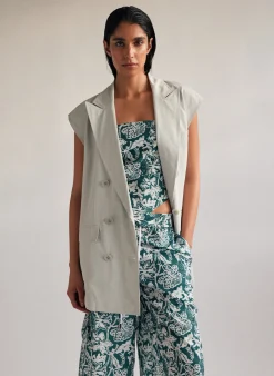 Suits|Jackets & Outerwear>Tibi Drapey Suiting Oversized Double Breasted Vest Stone