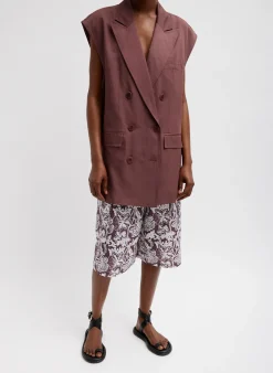 Suits|Jackets & Outerwear>Tibi Drapey Suiting Oversized Double Breasted Vest Cinnamon