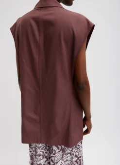 Suits|Jackets & Outerwear>Tibi Drapey Suiting Oversized Double Breasted Vest Cinnamon