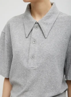Tops>Tibi Dry Loop Terry Easy Polo Shirt Heather Grey